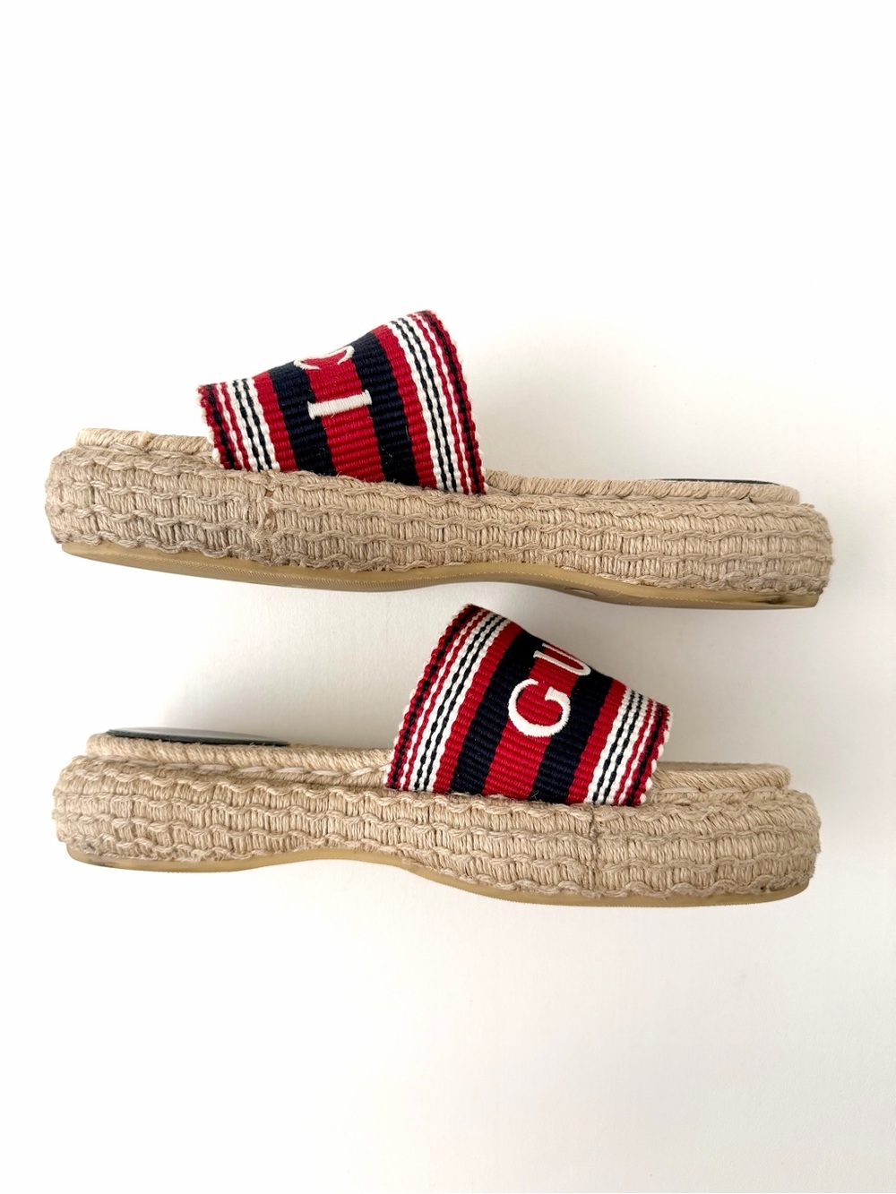 GUCCI | Sabela Web Stripe Logo Espadrille Platform Slides Sandals EU 39 - Picture 4 of 13